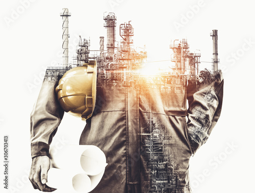Fotografie, Obraz Future factory plant and energy industry concept in creative graphic design
