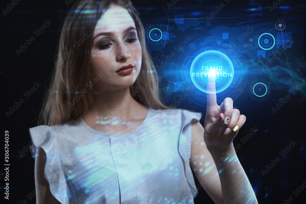 Business, Technology, Internet and network concept. Young businessman working on a virtual screen of the future and sees the inscription: Fraud prevention Business, Technology, Internet and network concept. Young businessman working on a virtual screen of the future and sees the inscription: Fraud prevention
