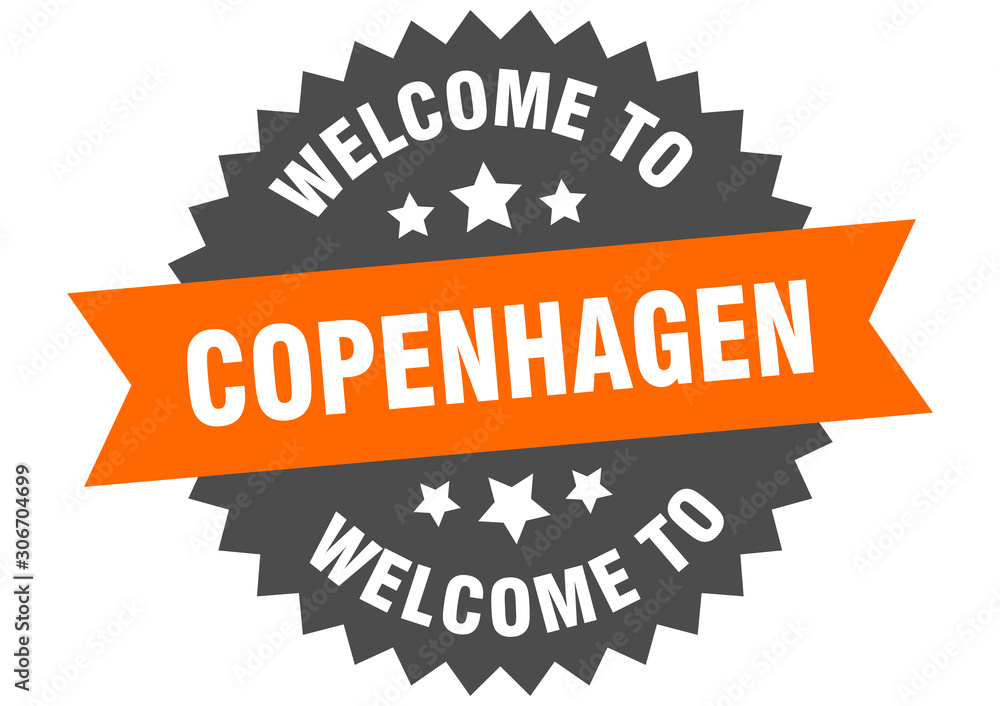 Fototapeta premium Copenhagen sign. welcome to Copenhagen orange sticker