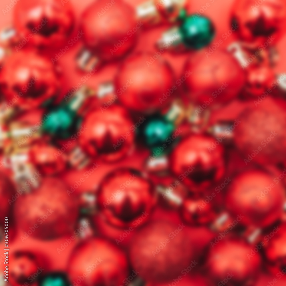 Christmas background. Red balls pattern flat lay. unfocused photo Christmas background. Red balls pattern flat lay. unfocused photo