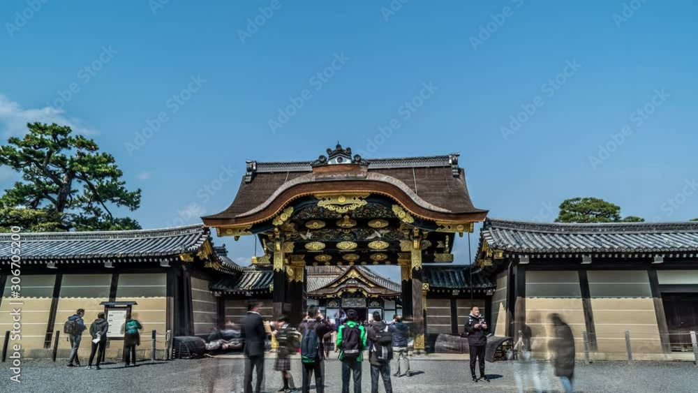 KYOTO, JAPAN - March 27, 2019: The Nijo-jo Castle on March 27, 2019 in Kyoto, Japan. The Nijo-jo Castle was the residence of the Tokugawa shoguns in Kyoto, who had been ruling Japan for over 260 years KYOTO, JAPAN - March 27, 2019: The Nijo-jo Castle on March 27, 2019 in Kyoto, Japan. The Nijo-jo Castle was the residence of the Tokugawa shoguns in Kyoto, who had been ruling Japan for over 260 years