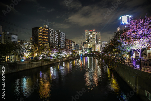 大岡川のライトアップと横浜の街並み © kanzilyou