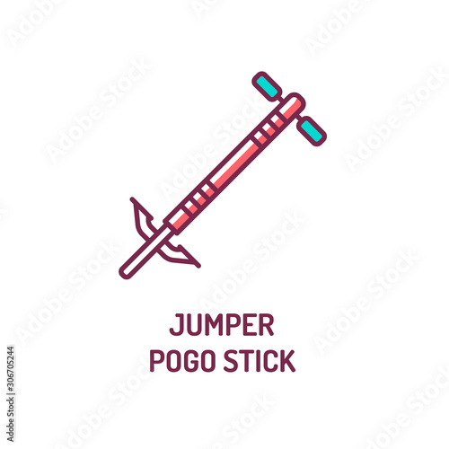 Jumper pogo stick color line icon on white background. Extreme sport. Jumps and tricks. High jump. Pictogram for web page, mobile app, promo. UI UX GUI design element. Editable stroke.