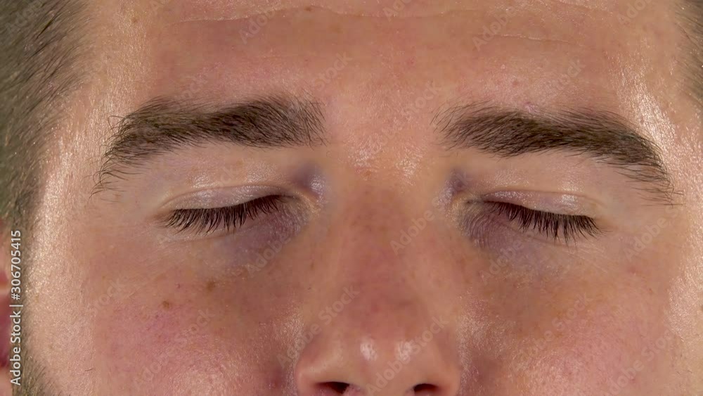 Man’s closed eyes, followed by open. Close up Man’s closed eyes, followed by open. Close up