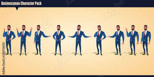 Cartoon Businessman Character set with hand poses and actions vector illustration