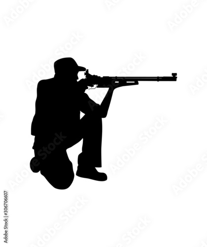 vector silhouette of air rifle shooter kneeling Position   eps format