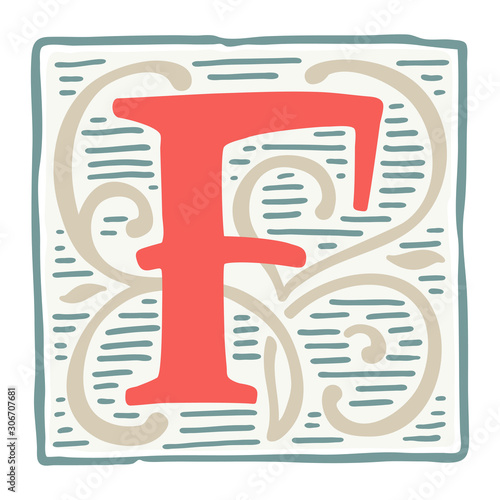 Renaissance F letter logo in classic vintage colors.