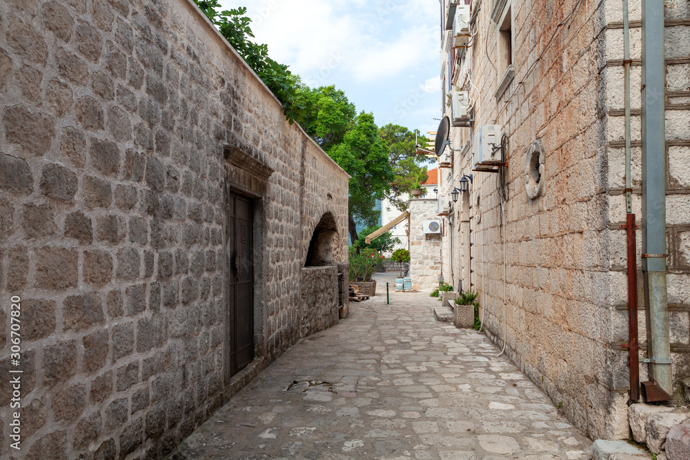 street in the Old town of Perast, Montenegro