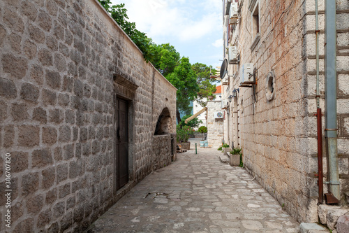 street in the Old town of Perast, Montenegro