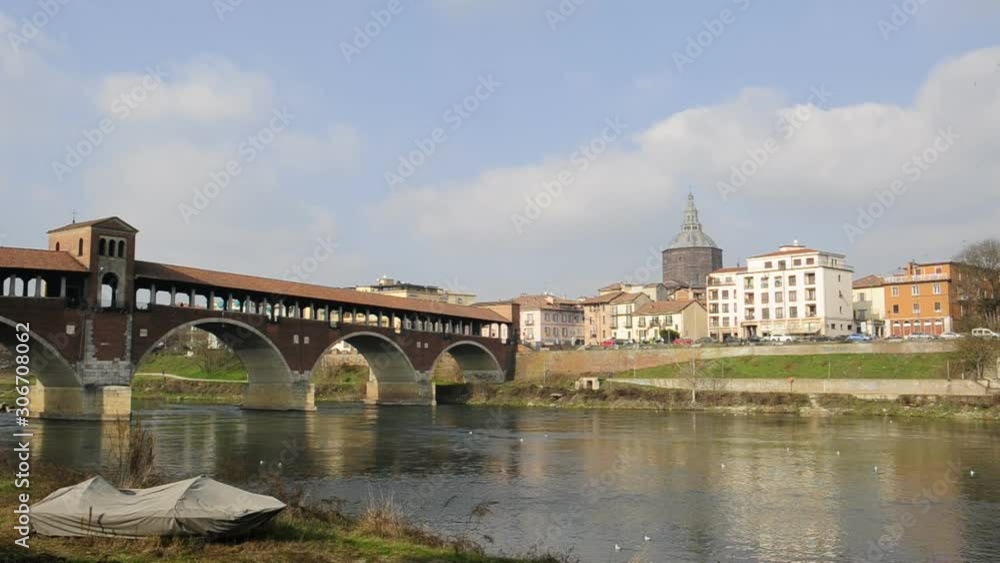 Pavia, Italy. february14,2018. The Ponte Coperto ( Pavia, Italy. february14,2018. The Ponte Coperto (