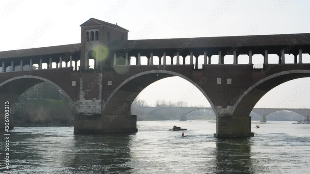 Pavia, Italy. february14,2018. The Ponte Coperto ( Pavia, Italy. february14,2018. The Ponte Coperto (