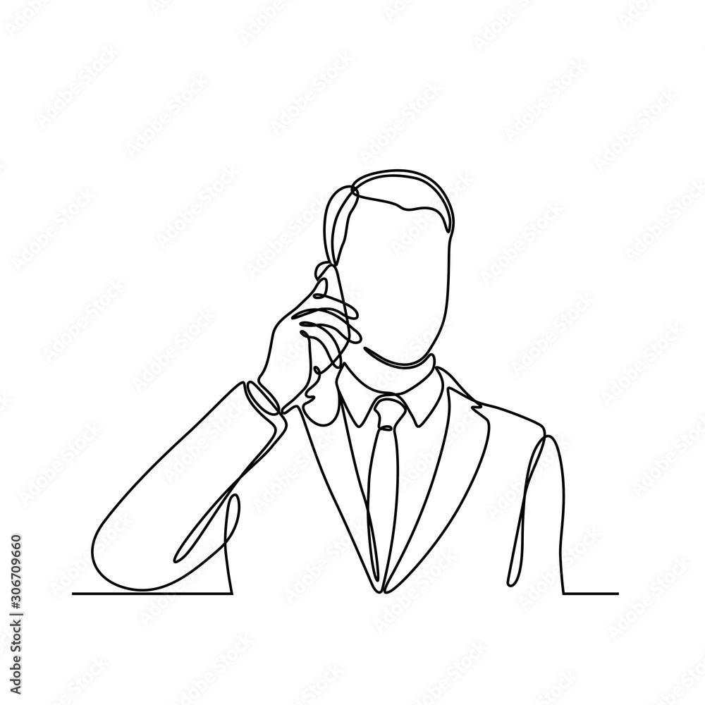 continuous line drawing of man calling pose vector illustration Stock ...