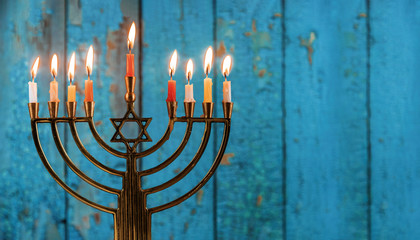jewish holiday Hanukkah with menorah traditional candelabra