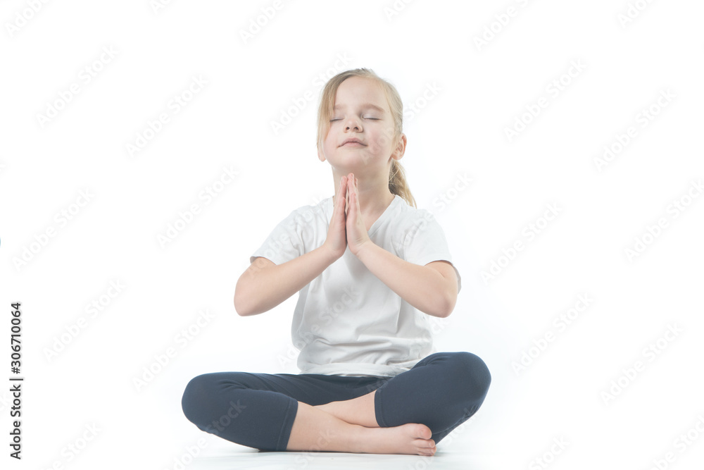 little girl sitting in lotus position isolate little girl sitting in lotus position isolate