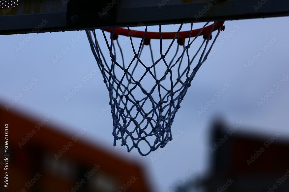 Basketball hoop outside in winter