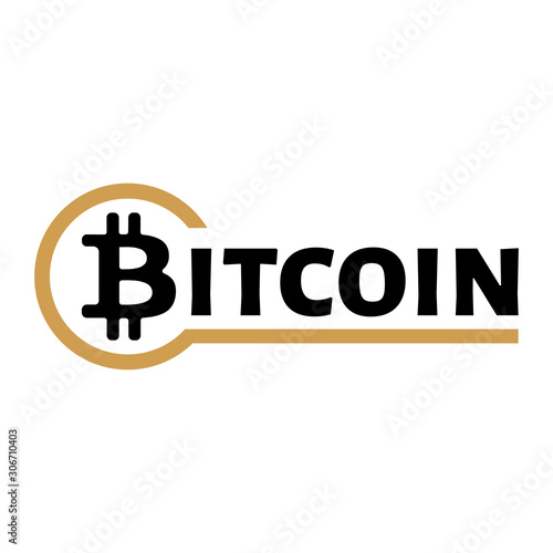 Black gold bitcoin icon logo circle white background. Vector illustration.