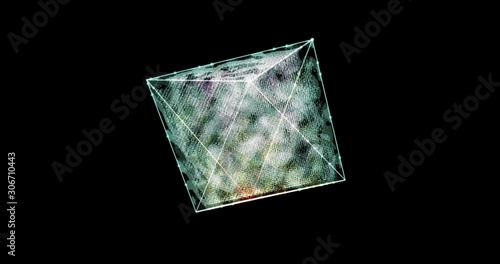  Octahedron - prism. A 3D geometric shape with holographic gradient rotating isolated on black background, figures, platonic solids, mathematics and geometry, for abstract art or logo.