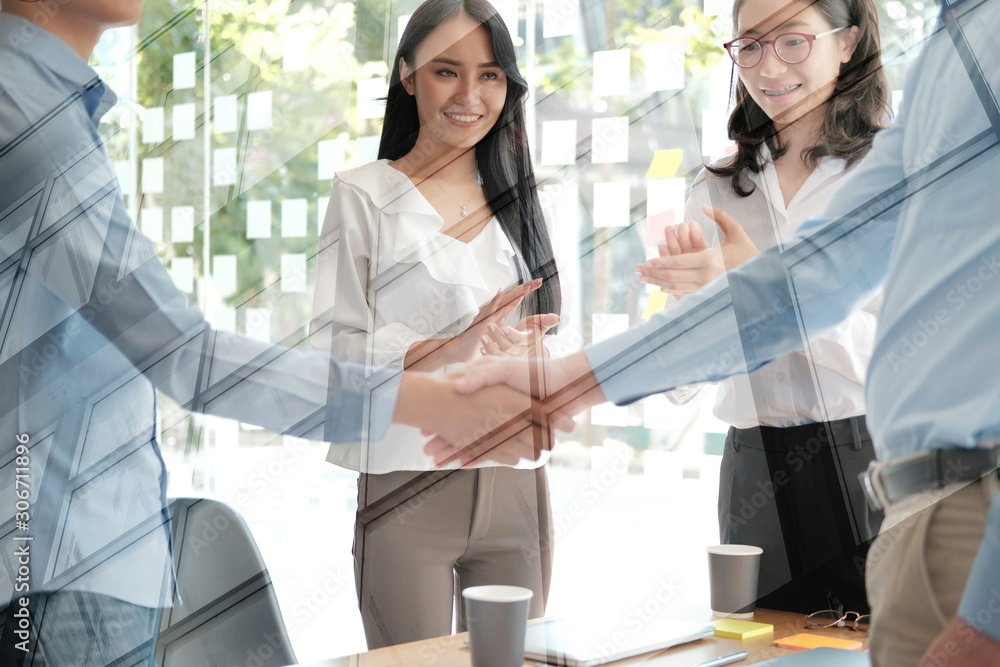Fototapeta premium businessman shaking hands after meeting. Business people handshaking. Greeting deal, teamwork partnership