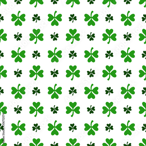 Saint Patrick day seamless pattern - shamrock or clover leaves  abstract floral ornament  simple shapes traditional holiday vector background for wrapping  textile  digital paper