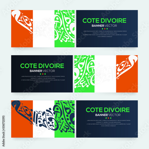 Banner Flag of cote d'ivoire ,Contain Random Arabic calligraphy Letters Without specific meaning in English ,Vector illustration