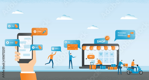  business online shopping  and  business e-commerce  with social media concept