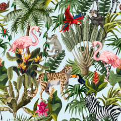 Sierkussen Tropische print patronen Junglepatroon met dieren en bloemen  © Yumeee