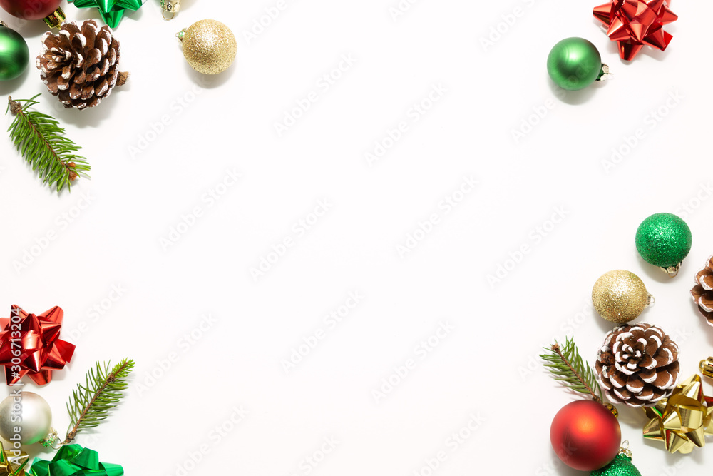 Christmas frame with ornaments isolated on white Christmas frame with ornaments isolated on white