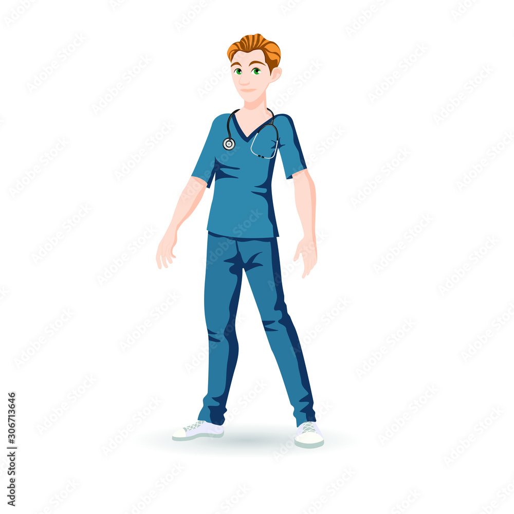 Male doctor with a stethoscope around his neck. The image of a young specialist in the field of medicine. Male doctor with a stethoscope around his neck. The image of a young specialist in the field of medicine.