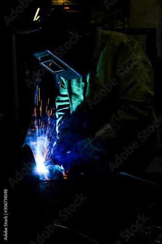 welder work, welding sparks, workshop production