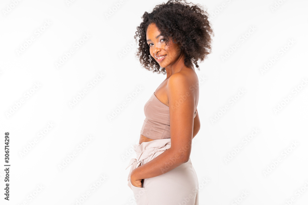 Beautiful african woman in summer clothes, picture isolated on white background Beautiful african woman in summer clothes, picture isolated on white background