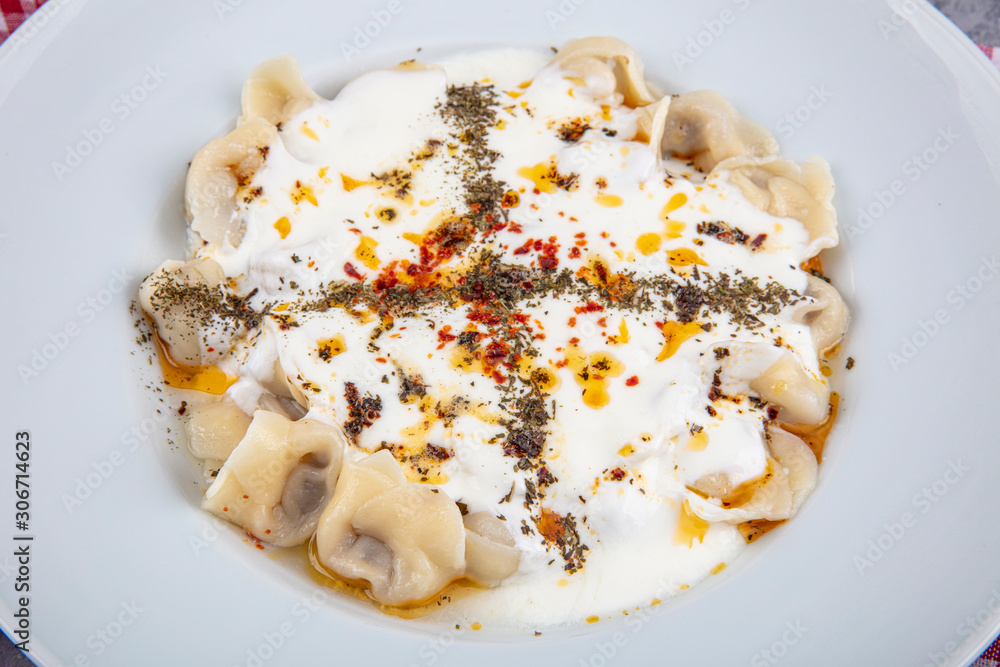 Perfect Turkish Ravioli and Chili Peppers Fried in Butter. Homemade