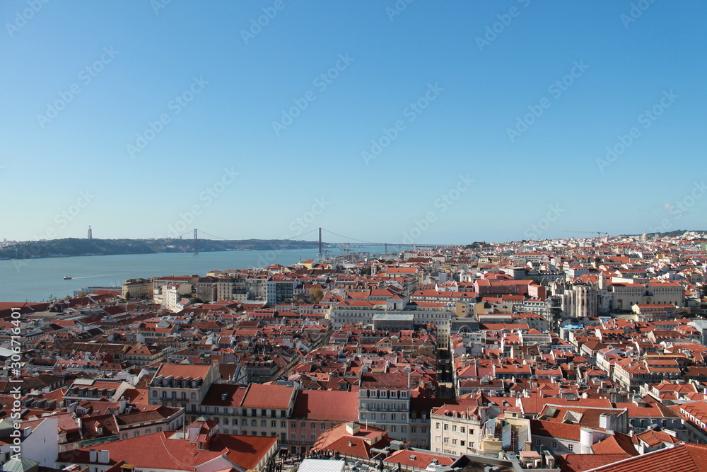 Lisbon views and 25 de abril bridge