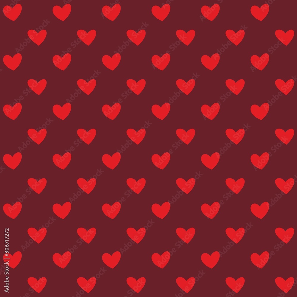 Seamless pattern with red hearts. Romantic bicycle red background for textile, wallpaper, fabric, design. Vector illustration.