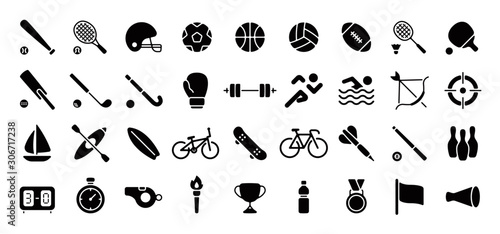 Sports Icon Set (Flat Silhouette Version)