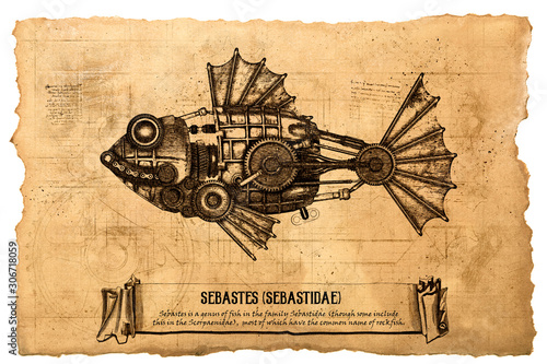 Steampunk style. Sebastes, sea perch (Sebastidae)