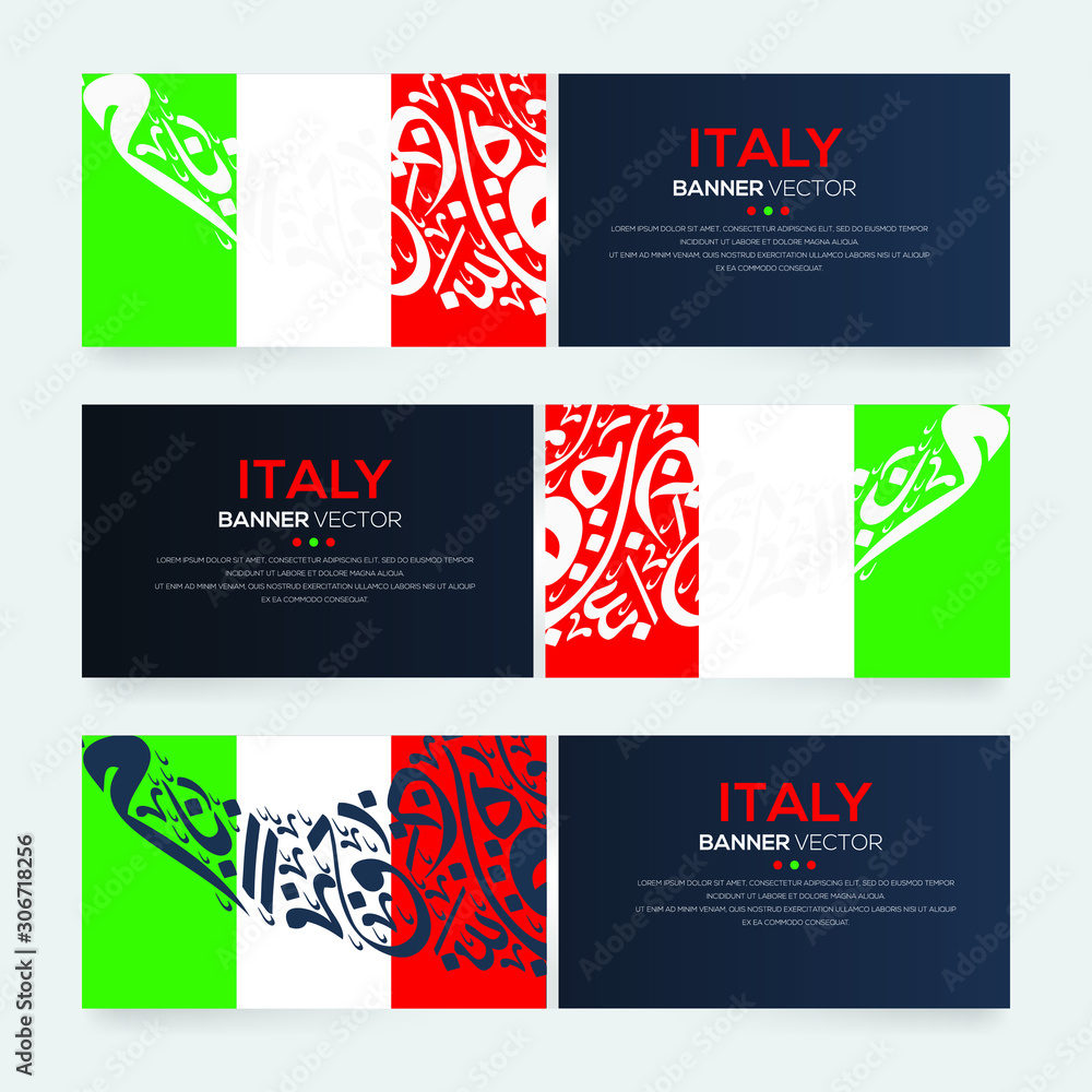 Banner Flag of Italy ,Contain Random Arabic calligraphy Letters Without specific meaning in English ,Vector illustration