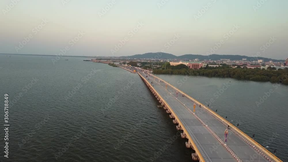 Aerial view of road bridge over sea coast. transportation concept. Aerial view of road bridge over sea coast. transportation concept.