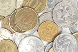 Russian rubles in coins as a background