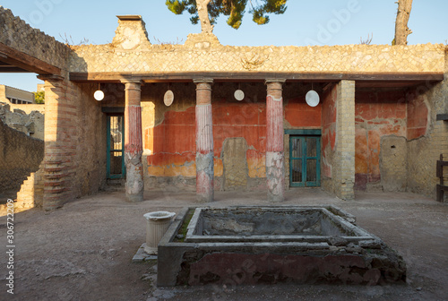 Canvastavla House of the Relief of Telephus in Ancient Ercolano (Herculaneum) city ruins
