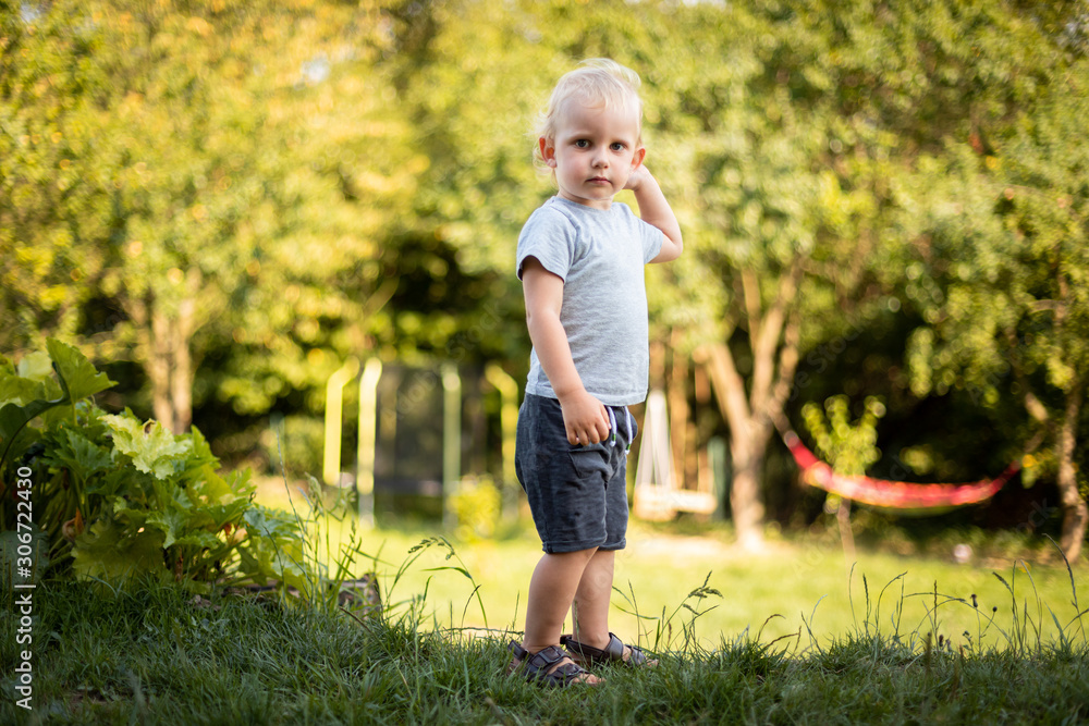 Portrait of little boy during playing in backyard Portrait of little boy during playing in backyard