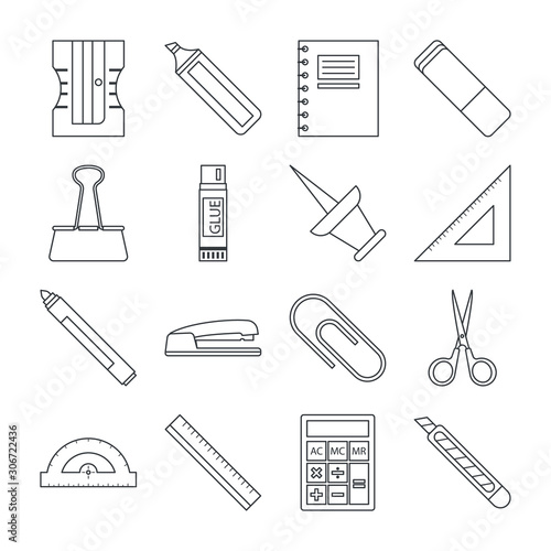 Stationery line icon collection vector isolated. Office and school