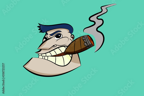 head or face of man, dude with cigar cartoon, mascot, tough guy character vector illustration.