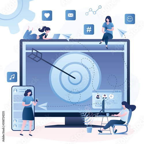 Women concumers with devices get targeted ads and messages. Multi device targeting, reaching audience,