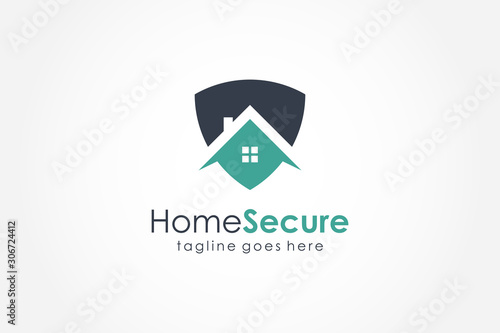 Home Protect logo design template. Vector shield and house logotype illustration. Graphic home security icon label. Modern building alarm symbol. Security sign badge isolated on white background