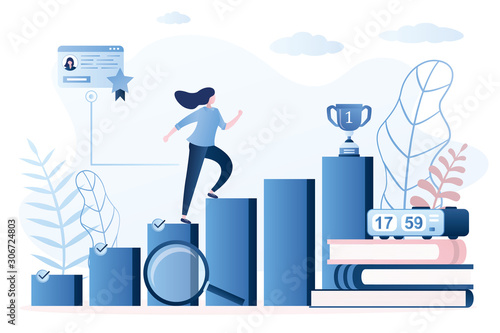 Time management or quick business start concept background.Skills or business development step by step.