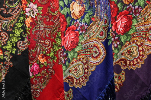 Russian women's national shawls with pattern