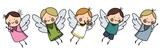 Cute Baby Angels with Wings Set, Adorable Boys And Girls Cartoon Characters in Cupid or Cherub Costumes Raster Illustration