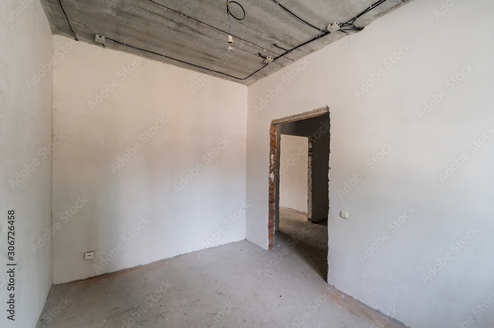 Russia, Moscow- July 23, 2019: interior room apartment. rough repair for self-finishing. interior decoration, bare walls of the room, stage of construction