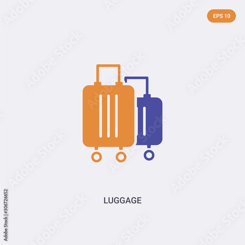 2 color luggage concept vector icon. isolated two color luggage vector sign symbol designed with blue and orange colors can be use for web, mobile and logo. eps 10.
