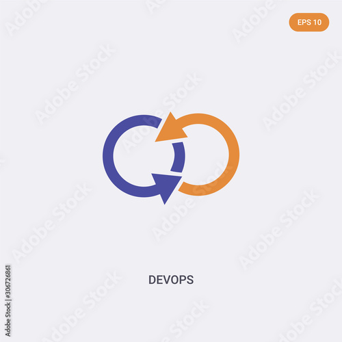 2 color DEVOPS concept vector icon. isolated two color DEVOPS vector sign symbol designed with blue and orange colors can be use for web, mobile and logo. eps 10.